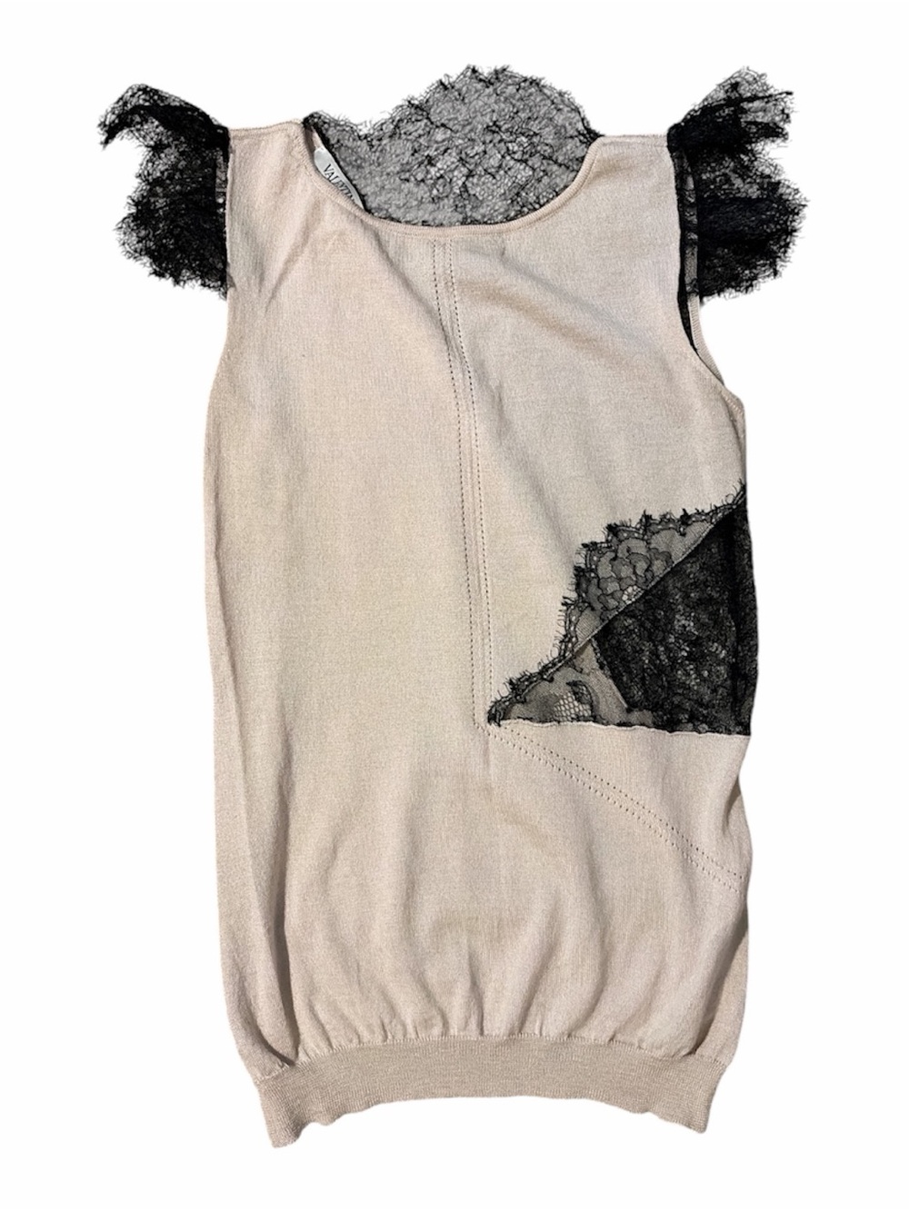 Valentino Lace-Trim Beige Sleeveless Knit Top